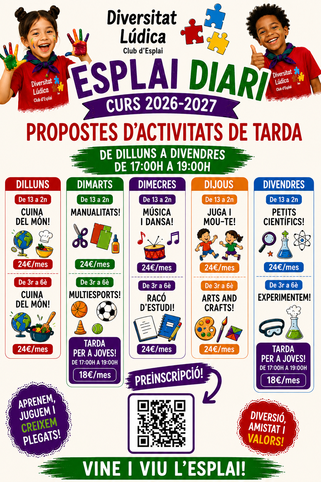 Cartell de l'activitat diària de l'esplai, curs 2026-2027